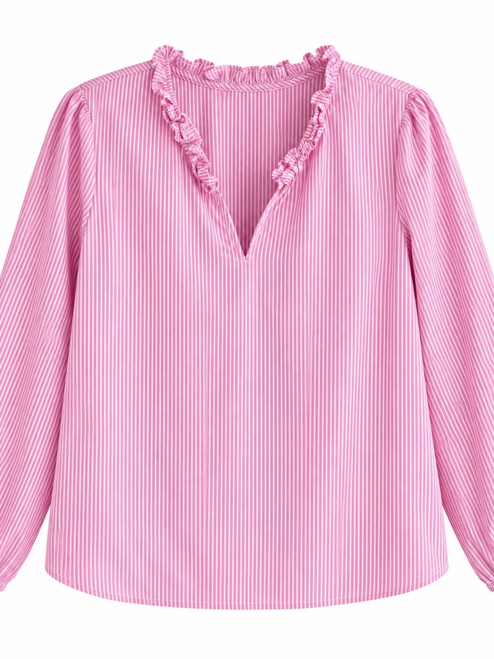 J.Crew Pink White Striped Ruffle Neck Cotton Blouse XL